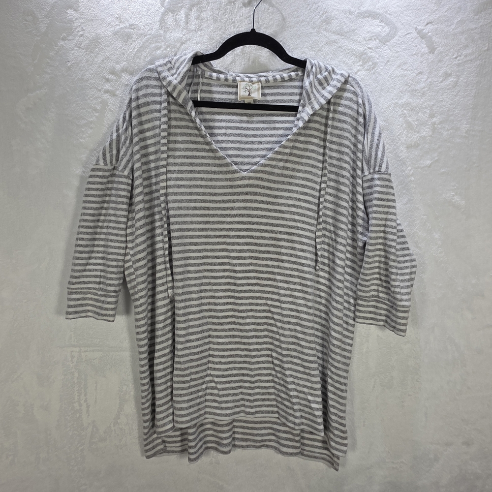 Striped Gray Hooded Tunic Top Size 1X